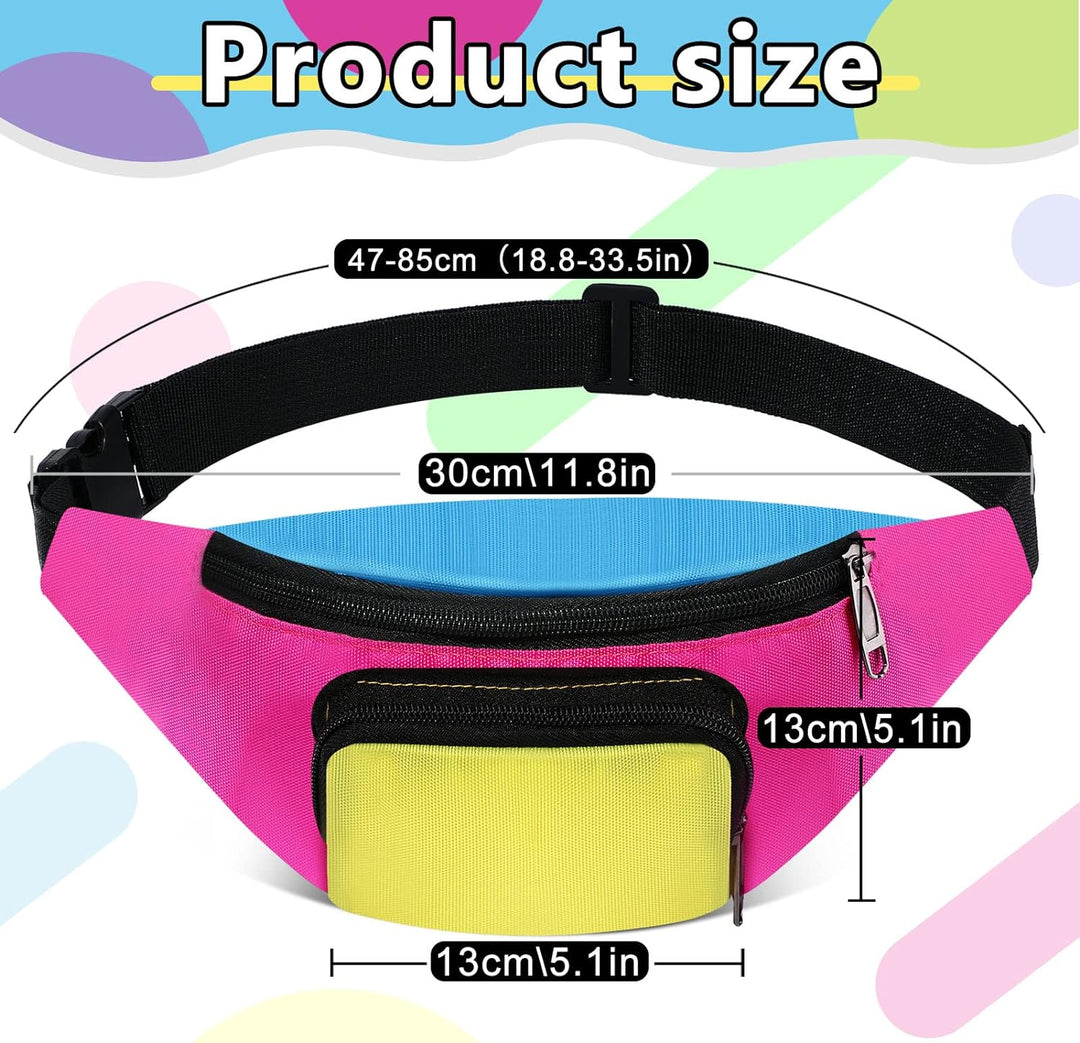 4 Stück Retro 80er Gürteltasche 2 Taschen Neon Kleine Hüfttaschen Joggen Kostüm