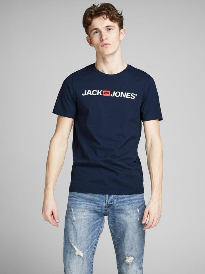 JACK & JONES Male T-Shirt 3er-Pack Logo T-Shirt S Schwarz/Blau/Weiss (/Azul Marino/Blanco), S Schwar