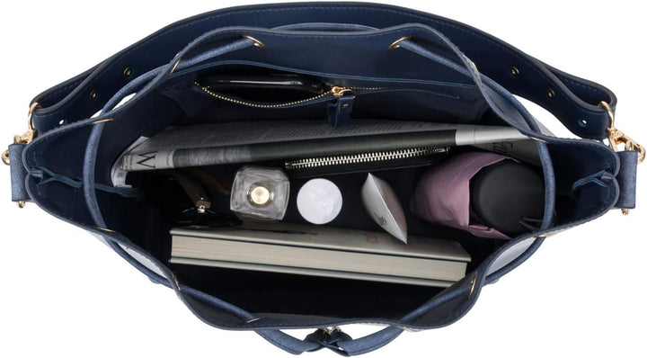 Expatrié Handtasche Damen Blau SARAH Bucket Bag Umhängetasche aus veganem PU-Leder für Shopping, Bür