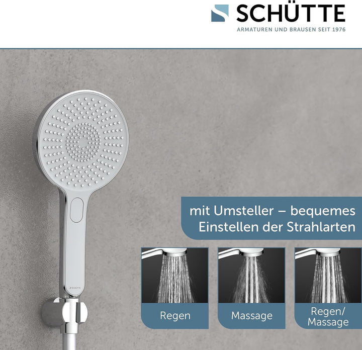 SCHÜTTE Handbrause KARIBIK mit Antikalk-Noppen | Duschkopf mit komfortablem Druckknopf und 3 einstel