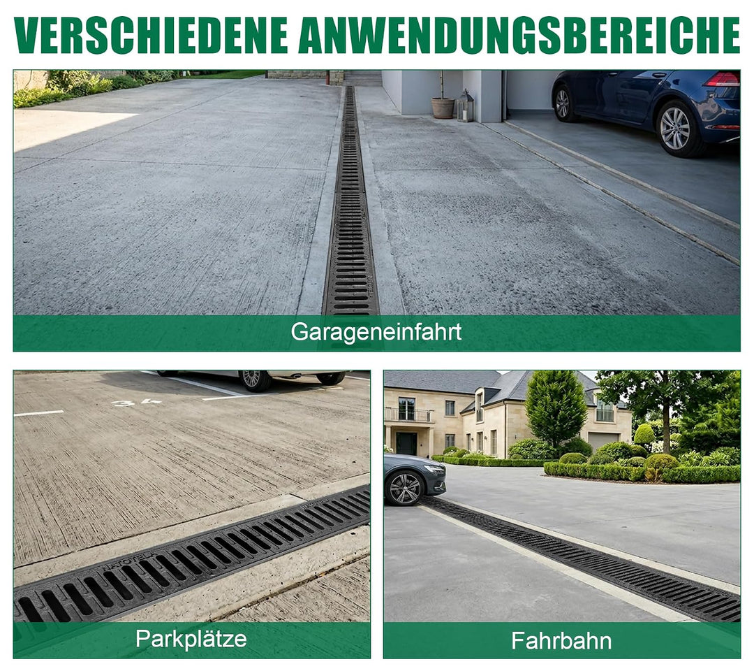 3m Entwässerungsrinne mit B125 Gussrost GJS - 1000 x 155 x 140 mm - Bodenrinne Ablaufrinne für Garag
