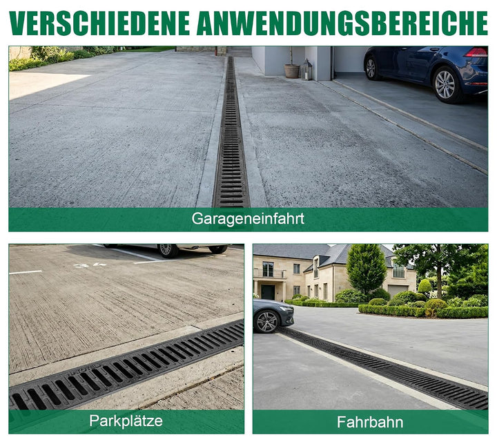 3m Entwässerungsrinne mit B125 Gussrost GJS - 1000 x 155 x 140 mm - Bodenrinne Ablaufrinne für Garag