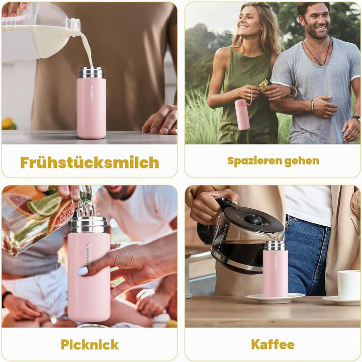 Exllena Mini Trinkflasche 150ml – Mini Thermosflasche Auslaufsicher mit praktischem Tragegriff - Hoc