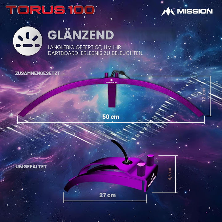 Mission Darts TOR100 Torus 100 | Dartscheibe LED klappbar tragbar Dartscheibe Reise Beleuchtungssyst