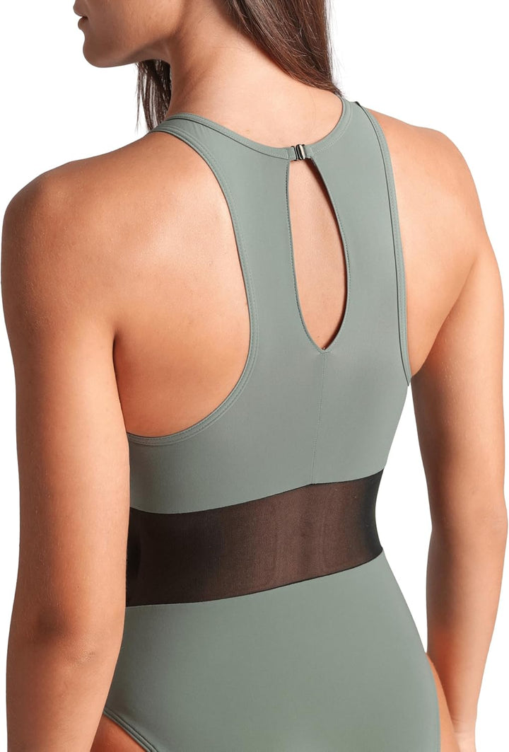 Arena Damen Arena Feel Women's Mesh Panels Vent Back Swimsuit Badeanzug (1er Pack) 40 Salbeigrün, 40