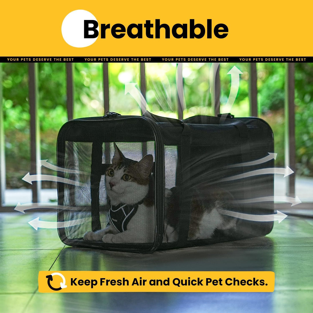 Conlun Katzentransportbox,Weiche Katzentransporttasche mit 4-seitigem Netz, Flugzeugtaugliche Katzen