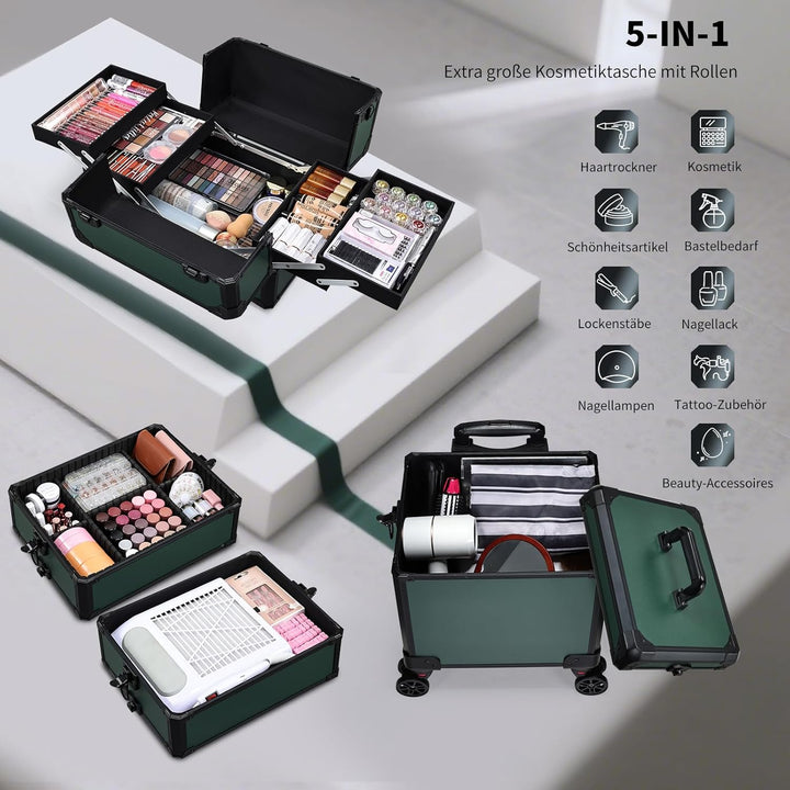 Kosmetikkoffer Alu Beauty Case 5 in 1 Kosmetik Trolley Rollkoffer Make up Koffer Gross Schminkkoffer