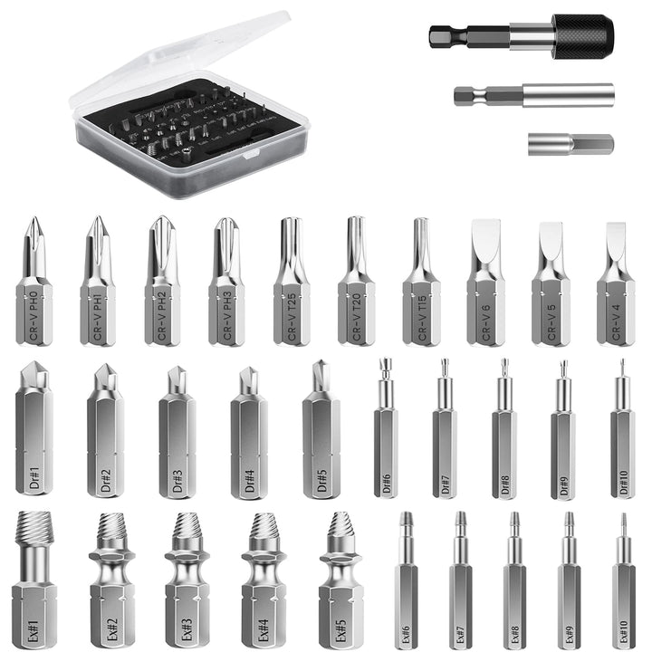 Nuovoware Schraubenausdreher Set, 33 PCS Broken Screw Extractor Kit mit 2 Magnetischem Verlängerungs