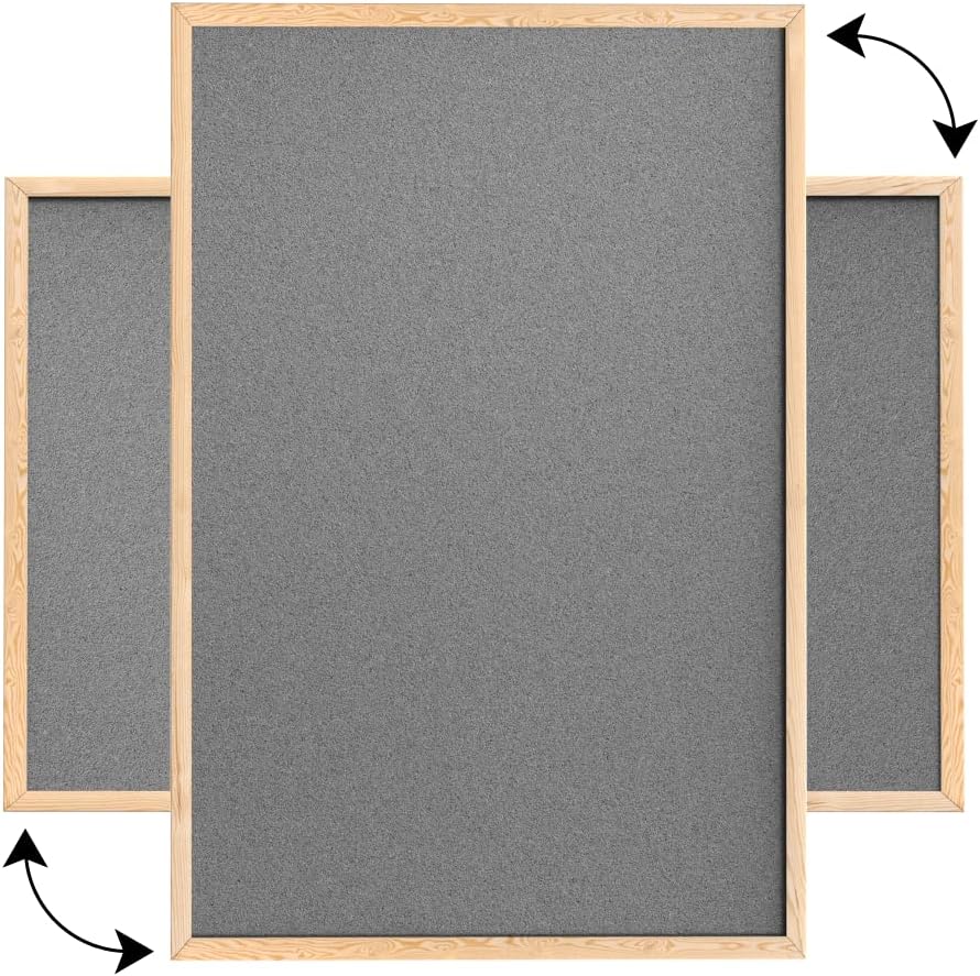 ALLboards Grau Pinnwand mit Holz Rahmen 90x60cm Korktafel Korkwand Pinnwand Kork Grau Oberfläche Kor