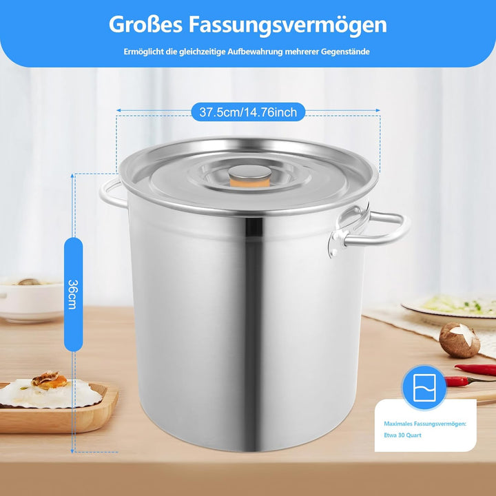 Edelstahl Suppentopf 35 Liter, Kochtopf Gross mit Verdickte Boden Ebener Boden Anti-Rutsch-Rillen De