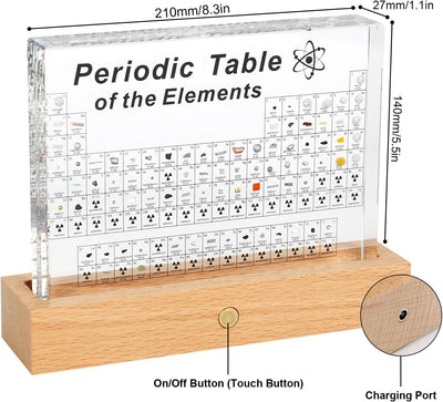MENAYODA Grosses Periodensystem mit Echten Elementproben im Inneren, Acryl-Periodic Table of 83 Elem