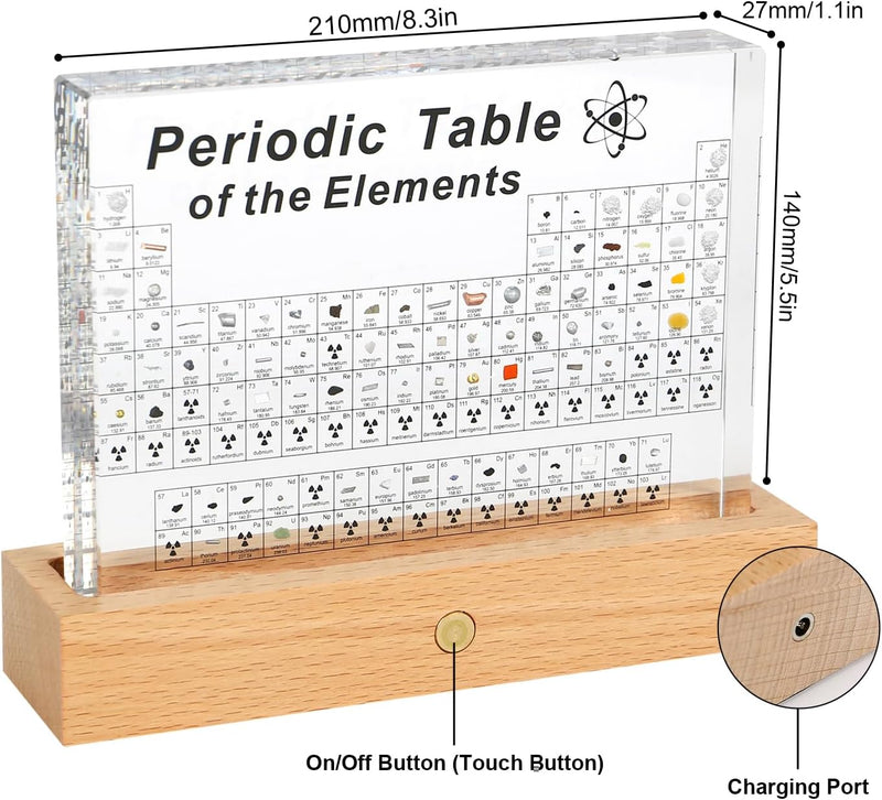 MENAYODA Grosses Periodensystem mit Echten Elementproben im Inneren, Acryl-Periodic Table of 83 Elem