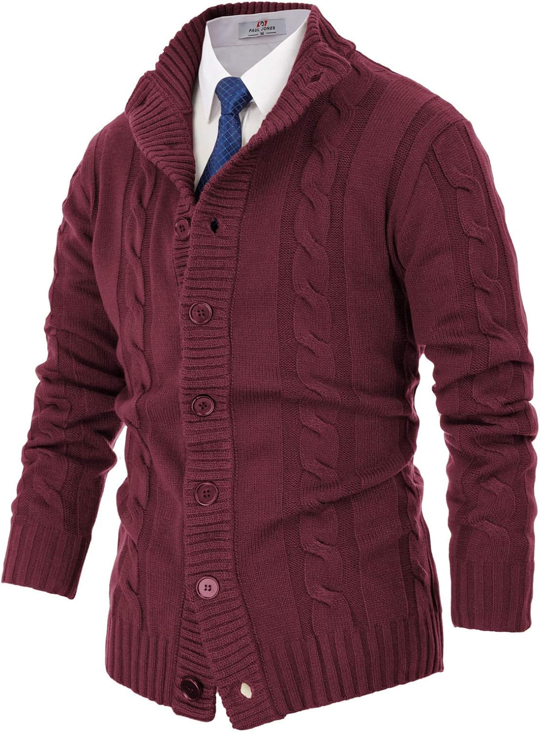 PJ PAUL JONES Herren Strickjacke mit Knopfverschluss Zopfmuster Strickjacke Cardigan mit Gerippter S