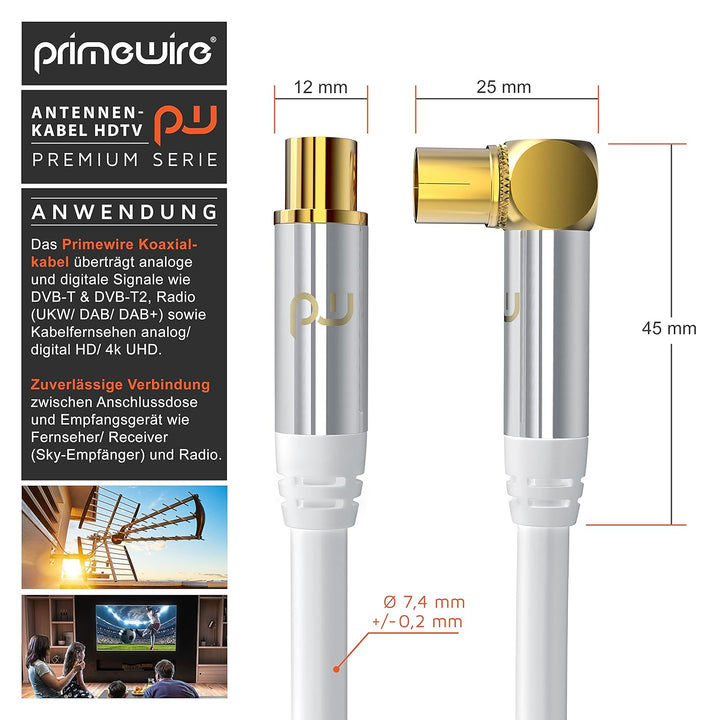 CSL - Antennenkabel gewinkelt 8k 4k HDTV - 5m Meter Antennen kabel - Kupplung 90° Winkel zu Stecker