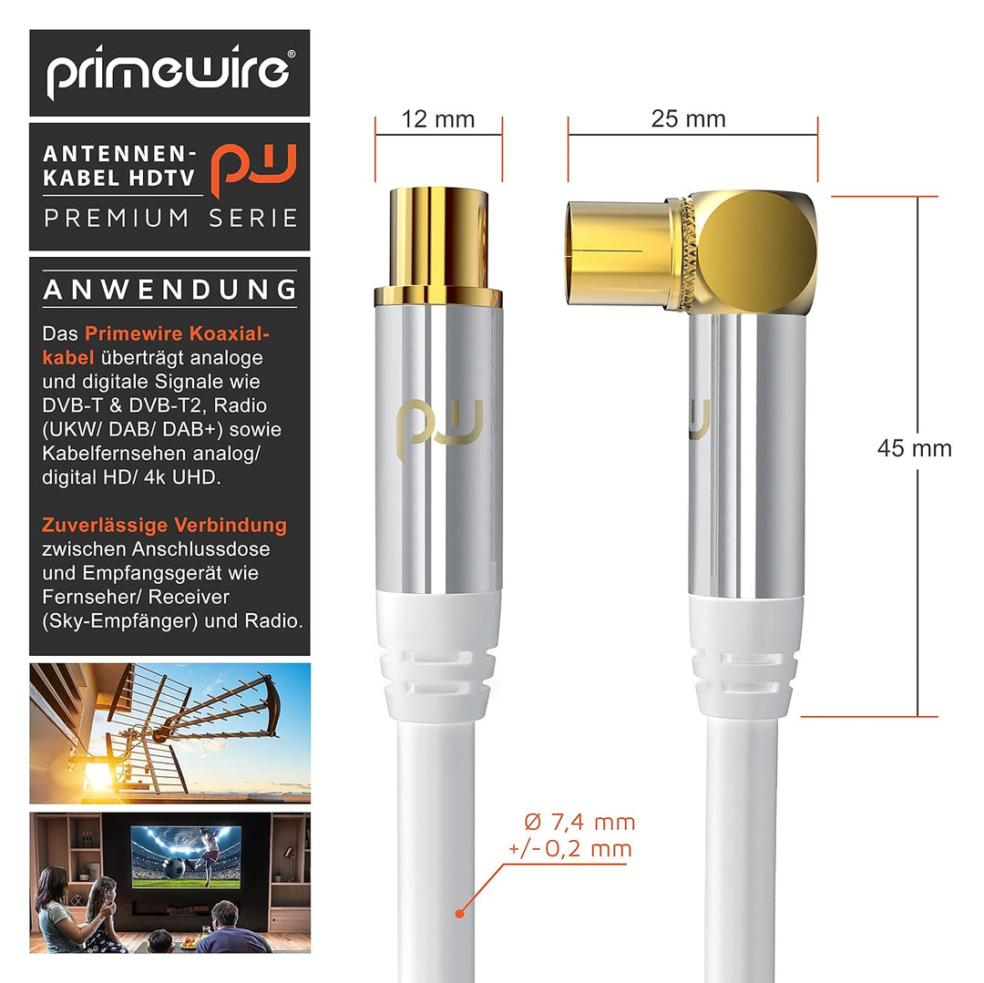 CSL - Antennenkabel gewinkelt 8k 4k HDTV - 5m Meter Antennen kabel - Kupplung 90° Winkel zu Stecker