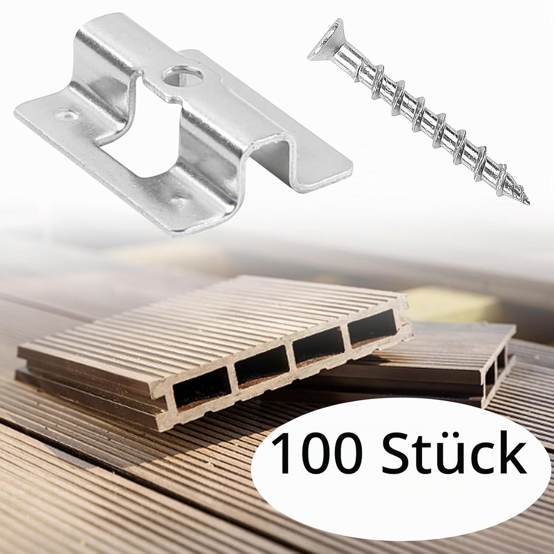 100 Stück Terrassenclips Edelstahl mit Schrauben,WPC Clips Edelstahl Terrassenclips Clips 6-9 mm WPC