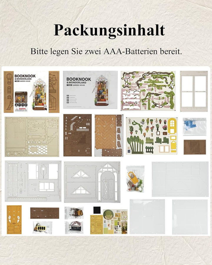 ROWOOD Book Nook Kit Gartenhaus, DIY Booknook Diorama Buchstütze Modellbausatz 3D Puzzle Aus Holz -