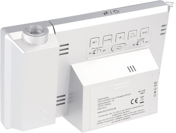 Technoline WT 538 Touchsensor Funk-Projektionswecker, Plastik, silber-anthrazit, 15 x 4 x 9 cm, Silb