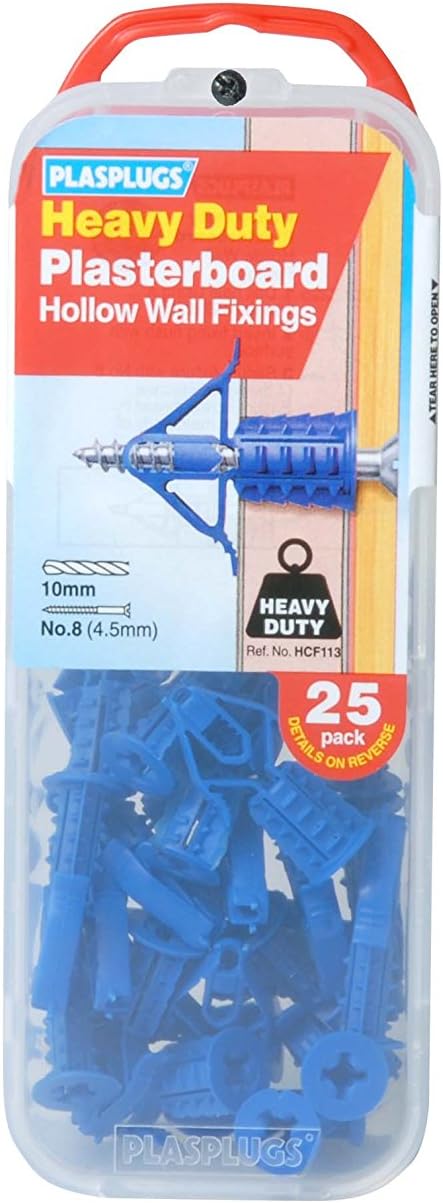 Plasplug HCF110 Heavy-Duty Plasterboard Fixings (25) Pack of 25, Pack of 25