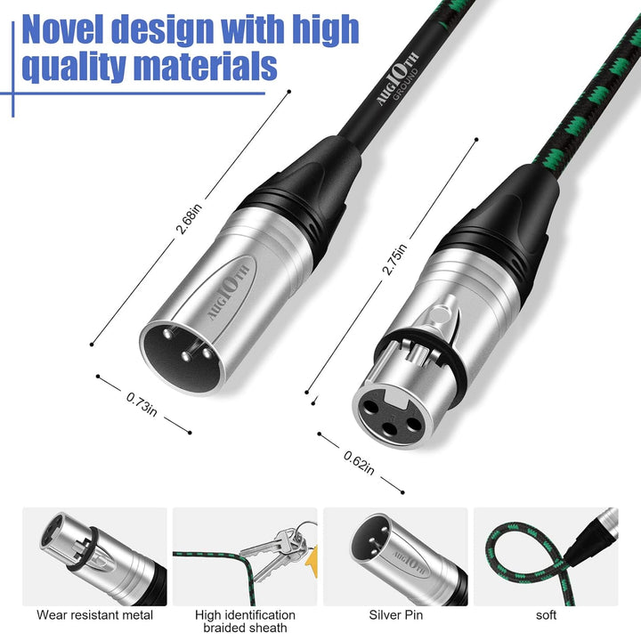 XLR Pro Mikrofon Kabel 4,5 Meter 2 Pack Männlich (Male) zu Weiblich(Female) XLR Kabel 3-polig grün a