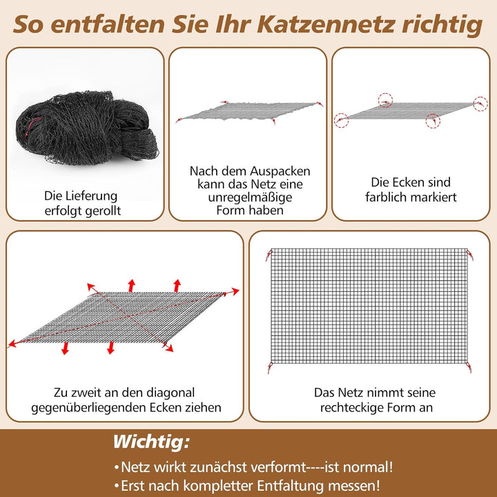 Aystkniet Katzennetz für Balkon Ohne Bohren 6×2M inlk. Klebehaken & Silikonkleber, Robustes Katzenne