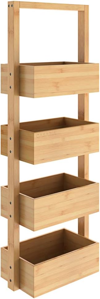Casaria® Badregal mit 4 Körben Stehend Schmal Bambus Holz 88x16x28cm Ablagen Standregal Küche Badezi
