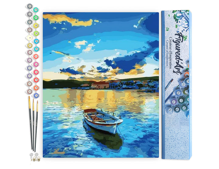 Figured'Art Malen Nach Zahlen Erwachsene Boot und Sonnenaufgang - Paint by Numbers Basteln DIY Baste