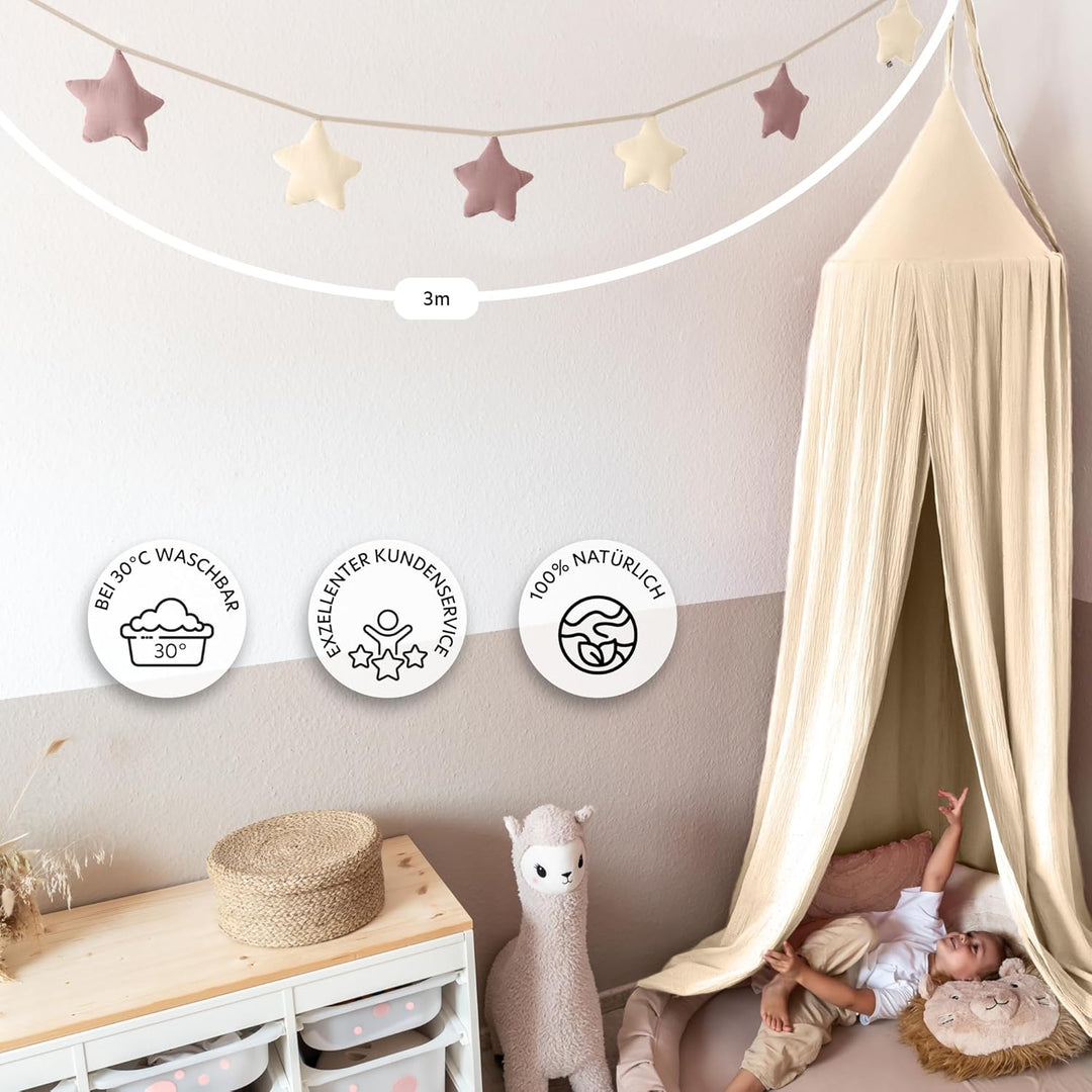 LILIMAUS Sternen Wimpelkette Stoff - 12 Farben - Kinderzimmer Deko - 100% Baumwolle Handmade - Musse