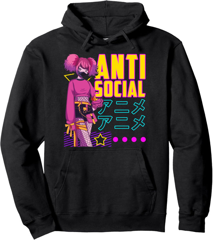 Aesthetic Anti Social Anime Girl Vaporwave Japanese Pullover Hoodie