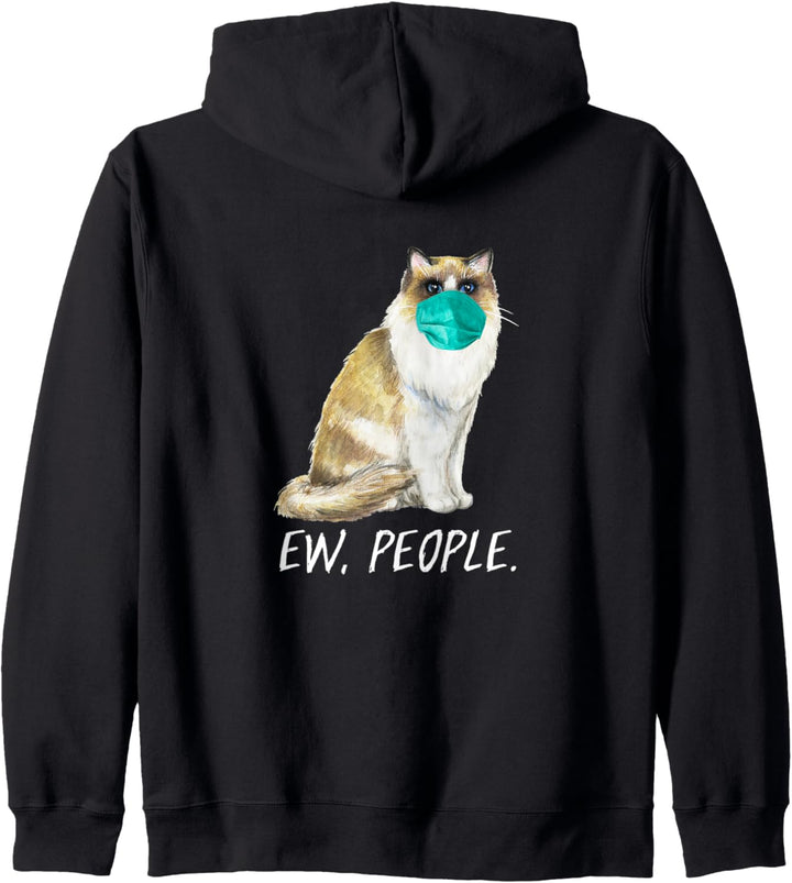 RAGDOLL Katze mit Gesichtsmaske Mundschutz Rückendruck Kapuzenjacke