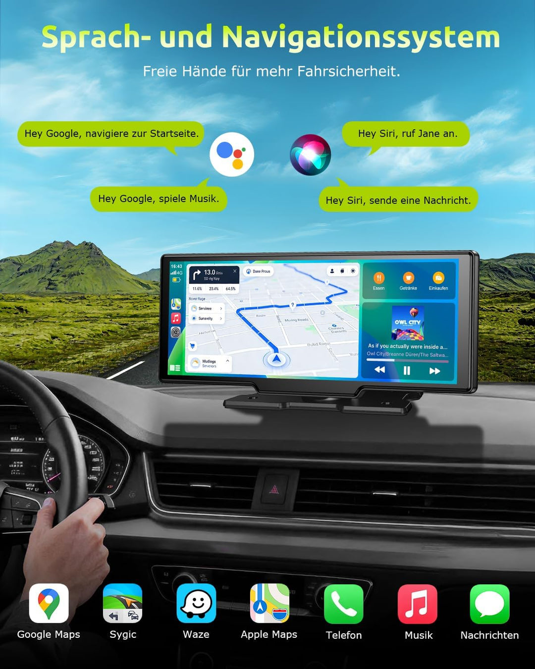 ESSGOO 10.26 Zoll Kabelloses CarPlay Display mit 4K Dashcam 1080P Rückfahrkamera Drahtloser Apple Ca