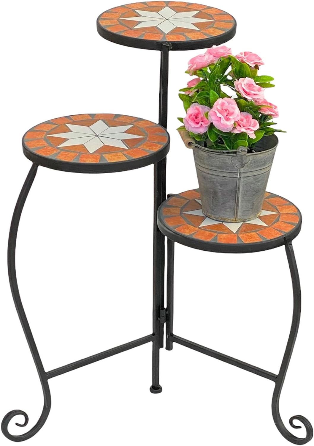 DanDiBo Blumentreppe Metall Schwarz Mosaik Rund 55 cm Blumenregal 12020 Beistelltisch Pflanzenstände