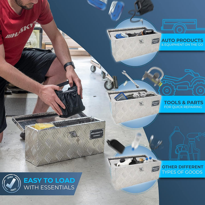 Aluminium Box Set Werkzeugkasten 485x140x200 mm inkl. 2x Spanngurte mit Ratsche 5m*27mm Befestigungs