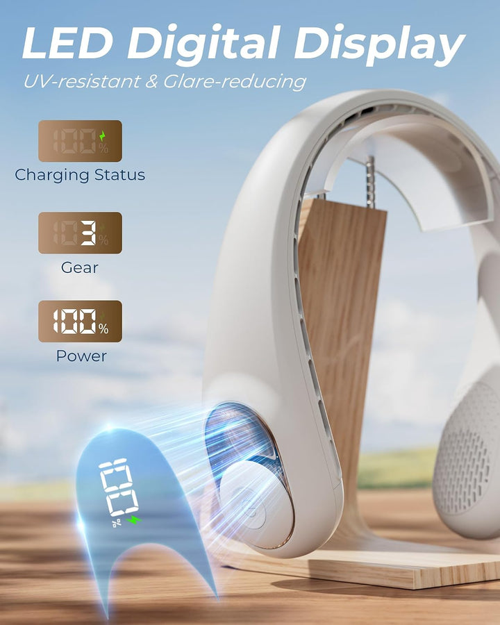 TUNISE Nackenventilator, persönlicher Ventilator mit LED-Display,per USB-C aufladbar, 4000-mAh-Akku,