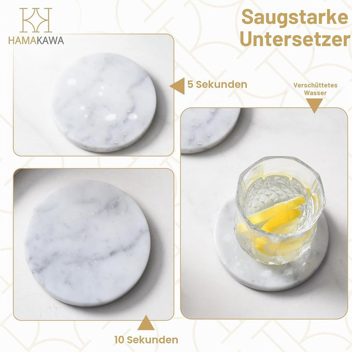 Echte Naturmarmor Untersetzer 4er Set, Carrara Weisser Kalkstein Untersetzer 10cm, Moderner Runder S