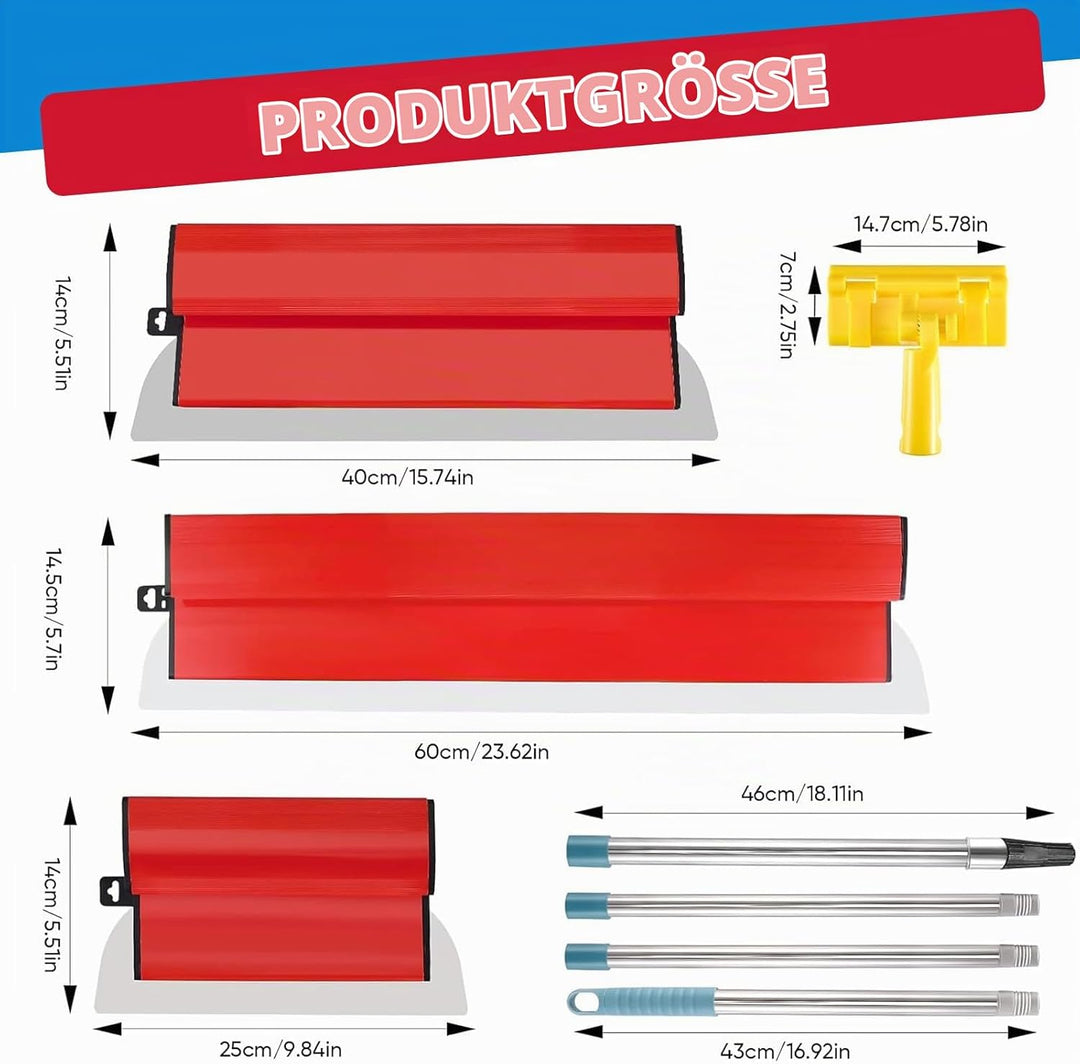 Flächenspachtel Set Profi, Spachtel Werkzeug Set Enthalten 3 Schabern(25cm+40cm+60cm) und 160cm Tele