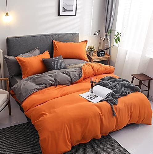 Damier Bettwäsche 200×220cm Orange Grau Wendebettwäsche Set 3 Teilig Weiche Microfaser Bettbezug Dop