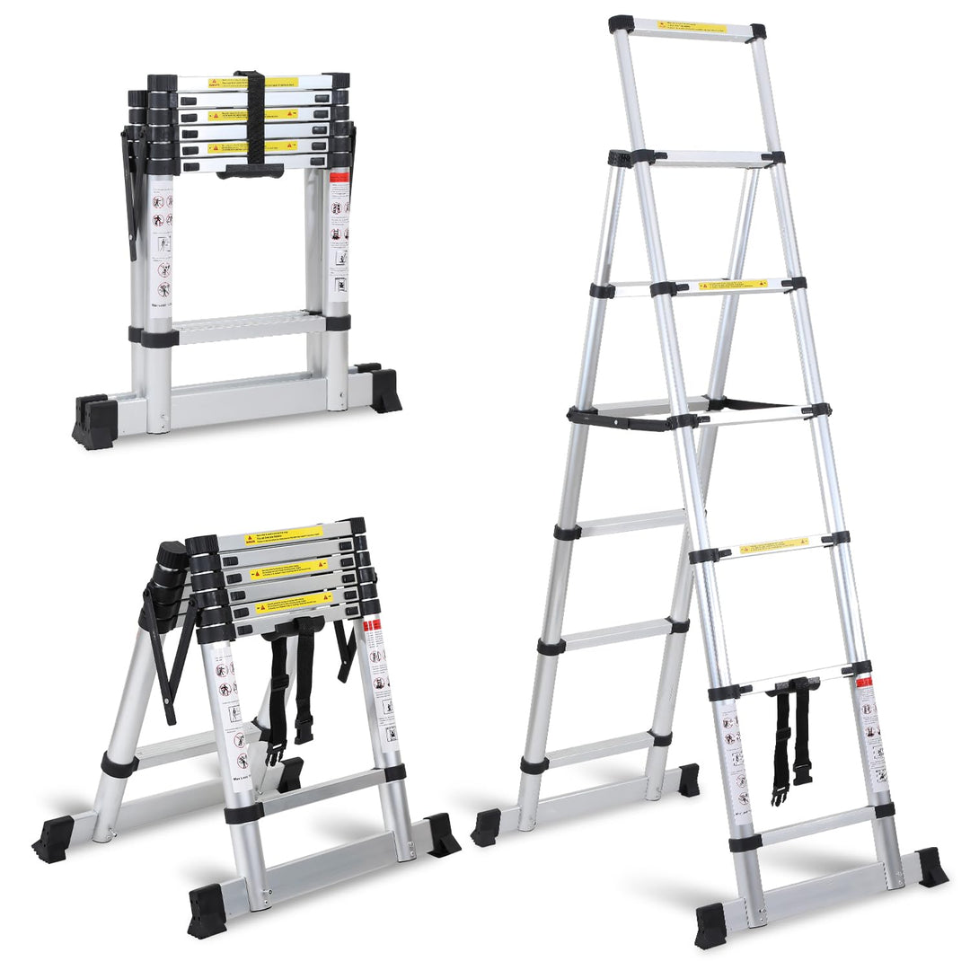 teleskopleiter klappleiter 1,7+2M aluleiter 5+6 Stufen Tragbare rutschfeste ausziehleiter, 150 kg Be