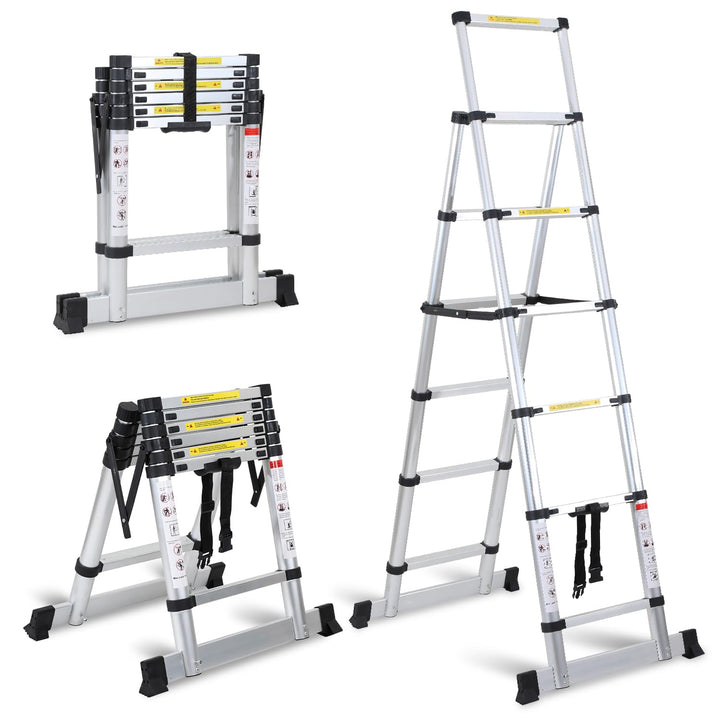 teleskopleiter klappleiter 1,7+2M aluleiter 5+6 Stufen Tragbare rutschfeste ausziehleiter, 150 kg Be
