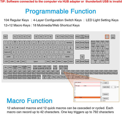 Koolertron Einhändige mechanische Makro-Tastatur,LED-Hintergrundbeleuchtung tragbare Mini-Einhand-me