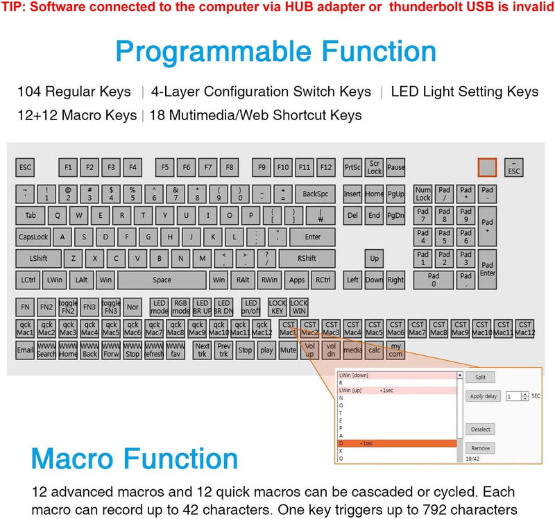 Koolertron Einhändige mechanische Makro-Tastatur,LED-Hintergrundbeleuchtung tragbare Mini-Einhand-me