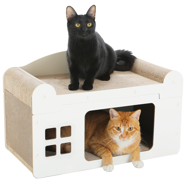 PAWZ Road Kratzbrett für Katzen, Katzenhöhle mit Kratzbrett, Katzenhaus Indoor aus Pappe, Kratzpappe