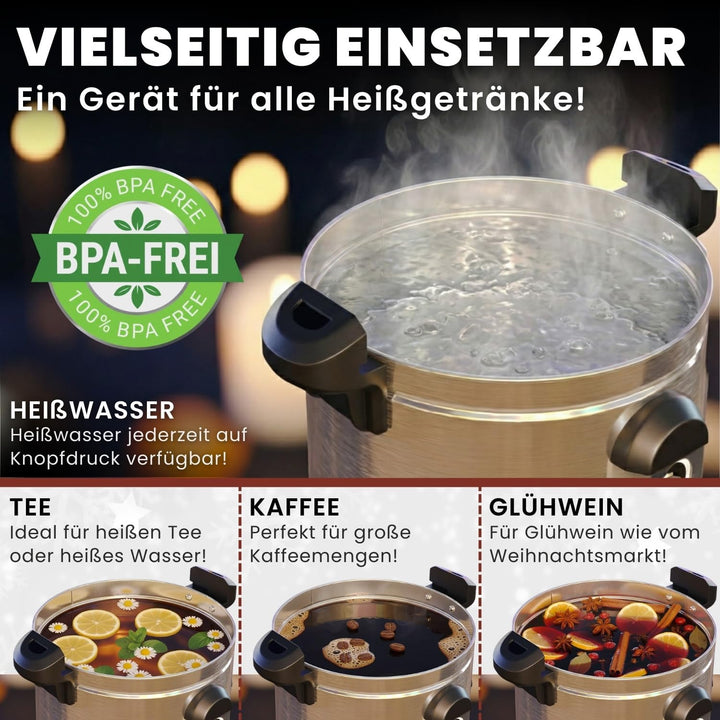 Heimfleiss® Glühweinkocher 6,8L aus Edelstahl | 1500W Einkochautomat für Glühwein, Punsch & Wasser |