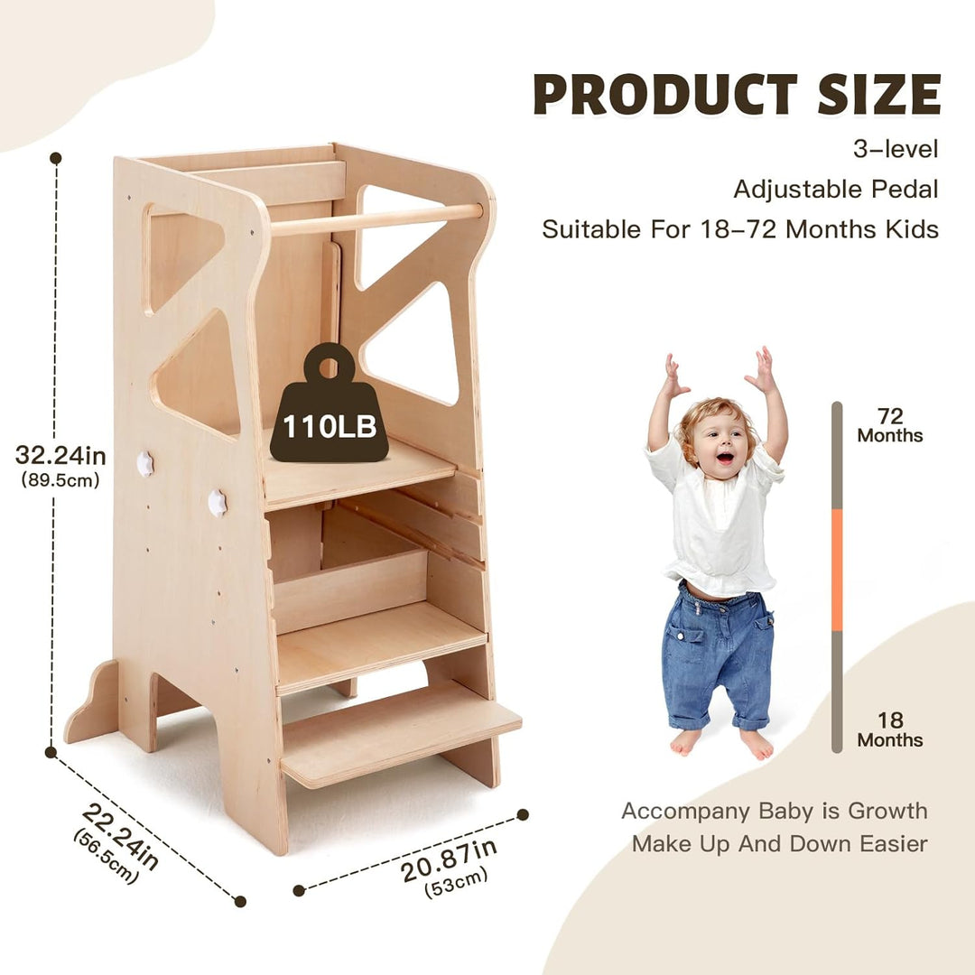 Labebe Lernturm für Kinder, Montessori Learning Tower mit Rutsche, 4-in-1 Verstellbare Höhen Lerntur