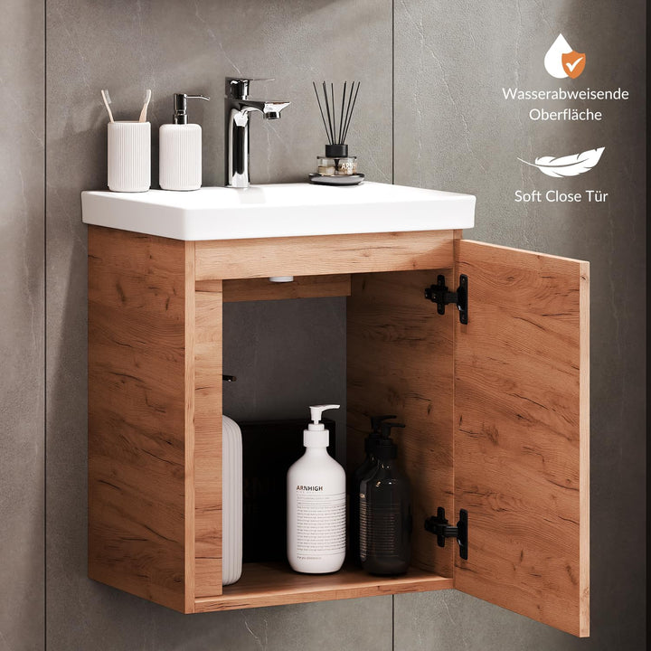 Planetmöbel Waschtischunterschrank 50cm (Gold Eiche) ohne Wasserhahn Gold Eiche, ohne Wasserhahn Gol