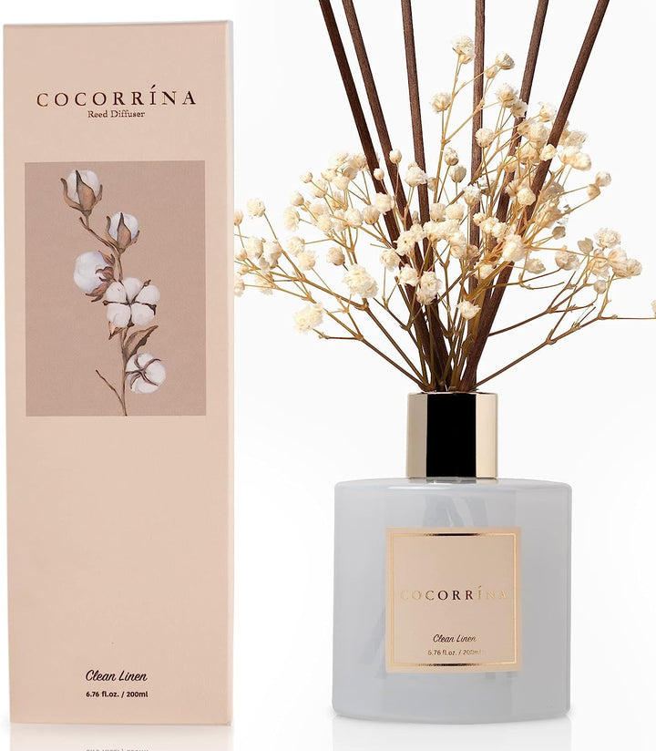 COCORRÍNA Raumduft Reed Diffuser mit 8 Duftstäbchen 200ml- Sauberes Leinen, Natürlich, Langanhaltend
