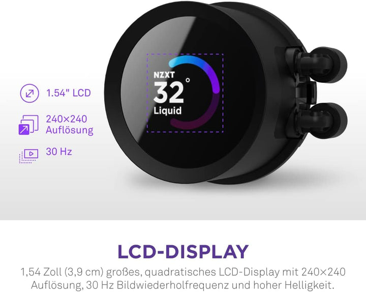 NZXT Kraken 240 RGB - RL-KR240-B1-240mm AIO CPU Wasserkühlung - 1,54" LCD Display 240x240-2x120mm RG