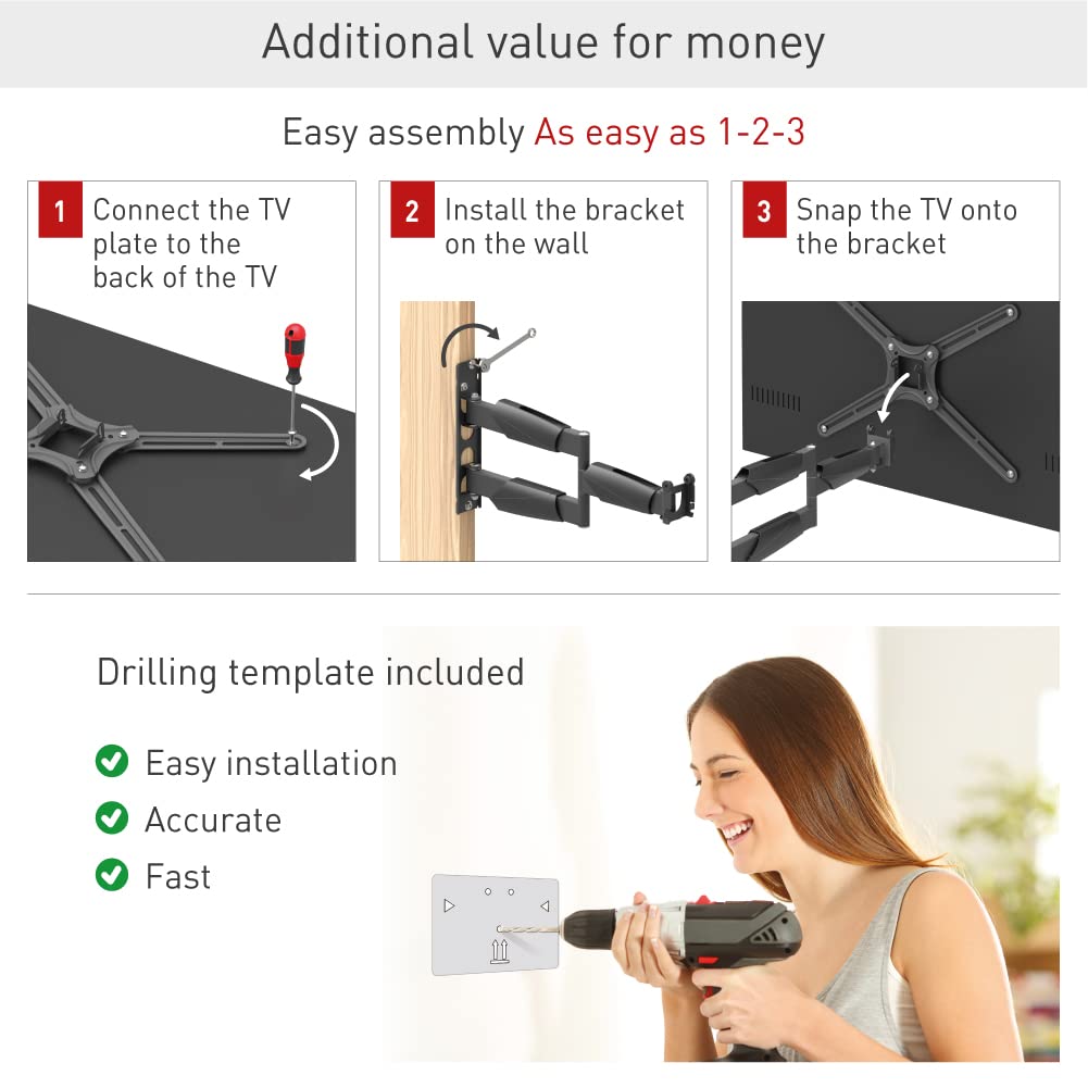 Barkan Long TV Wall Mount, 13-65 inch Full Motion Articulating - 4 Movement Premium Flat/Curved Scre