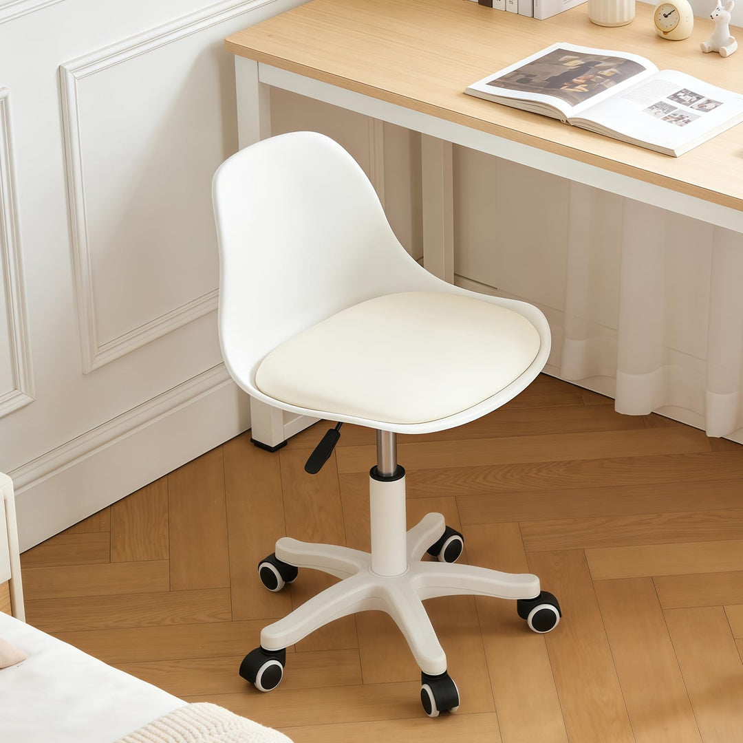 Kleiner Schreibtischstuhl ohne Armlehnen, höhenverstellbarer Home-Office-Stuhl für Jugendliche White