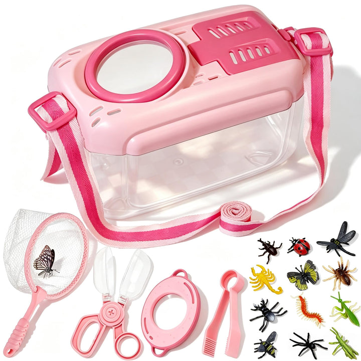 Entdecker Set für Kinder ab 4, 17 Stück Forscherset für Kinder, Insektenbox mit Lupe, Kinderlupe, In